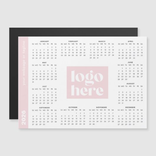 Pink 2026 Business Logo Magnetic Calendar (Voorkant / Achterkant)