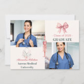 Pink 2 Foto Waterverf Nursing School Afstuderen Aankondiging (Voorkant)