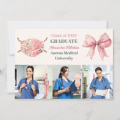 Pink 3 Foto Waterverf Nursing School Afstuderen Aankondiging (Voorkant)