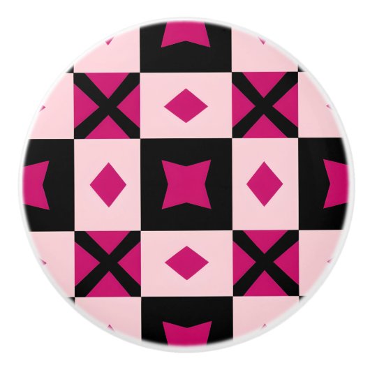 Pink 3 tone checkered door pull keramische knop (Voorkant)