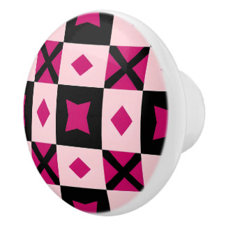 Pink 3 tone checkered door pull keramische knop