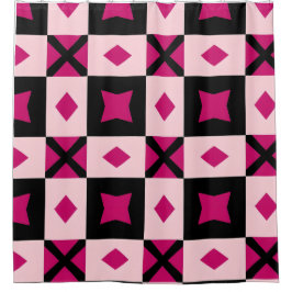 Pink 3 tone checkered shower curtain douchegordijn