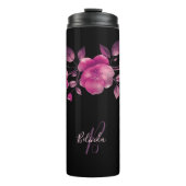 Pink 3D Cherry Blossoms Black Name Monogram Thermosbeker (Voorkant)