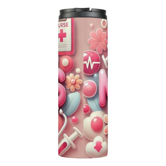 Pink 3D Nurse Medical Collage Thermosbeker (Achterkant)