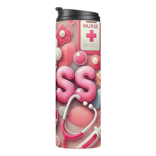 Pink 3D Nurse Medical Collage Thermosbeker (Geroteerd rechts)