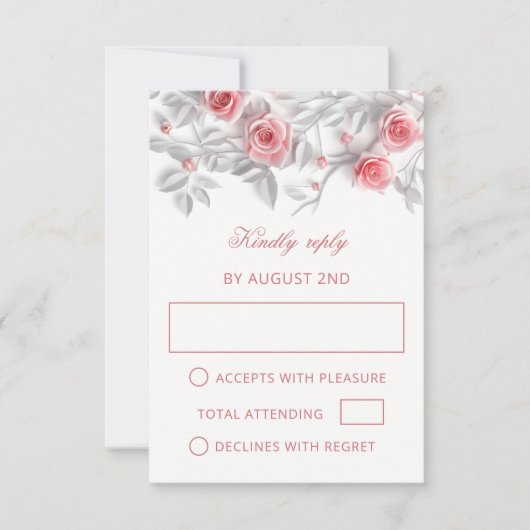 Pink 3D Roses Wedding RSVP Kaartje (Voorkant)