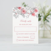 Pink 3D Roses Wedding RSVP Kaartje (Staand voorkant)