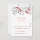 Pink 3D Roses Wedding RSVP Kaartje (Voorkant)