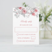 Pink 3D Roses Wedding RSVP Kaartje (Staand voorkant)