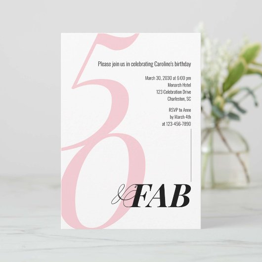 Pink 50 and Fabulous Birthday Party Invitation Kaart