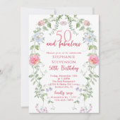 Pink 50 & Fabulous 50th Birthday Garden Tea Party Kaart (Voorkant)