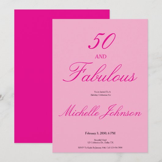 Pink 50e verpartij: Fifty & Fabulous Kaart (Voorkant / Achterkant)