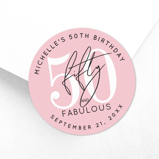 Pink 50th Birthday Party Ronde Sticker