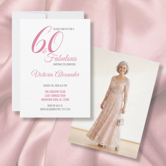 Pink 60 and Fabulous Elegant Script Birthday Kaart