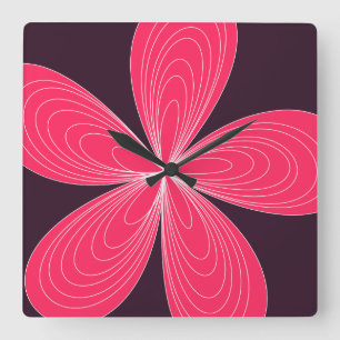 Pink 70's retro flower power vierkante klok