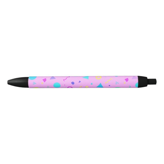 Pink 80s Memphis Geometric Pattern Zwarte Inkt Pen (Voorkant)