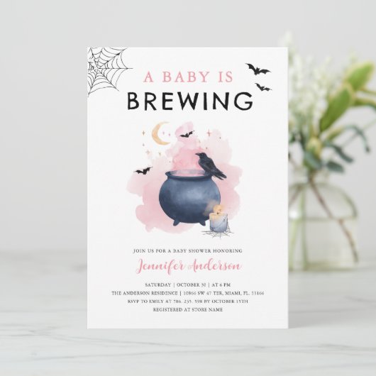 Pink A Baby is het brouwen van Halloween Baby show Kaart (Staand voorkant)