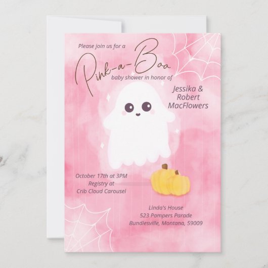 Pink-a-Boo Halloween Baby shower Feestuitnodiging Kaart (Voorkant)