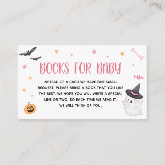 Pink A Little Boo Ghost Baby shower Boeken voor Ba Informatiekaartje (Voorkant)