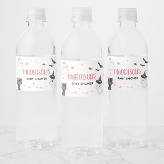 Pink A Little Boo Ghost Baby shower Waterfles Etiket (Flessen)