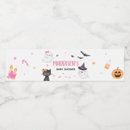 Pink A Little Boo Ghost Baby shower Waterfles Etiket (Enkel label)