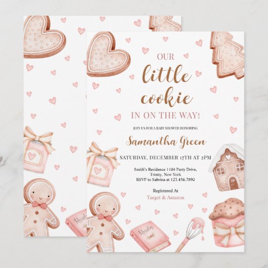 Pink A Little Cookie Baby Shower Kaart (Voorkant / Achterkant)