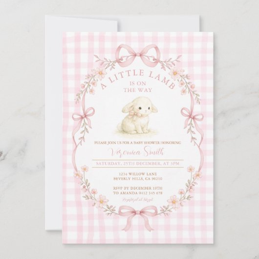 Pink A Little Lamb Is On the Way Invitation Kaart (Voorkant)