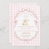 Pink A Little Lamb Is On the Way Invitation Kaart (Voorkant / Achterkant)