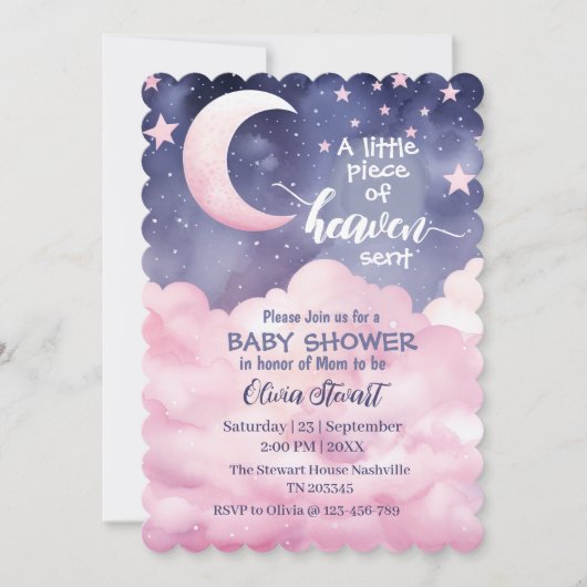 Pink A Little Piece of Heaven Sent Baby shower Kaart (Voorkant)