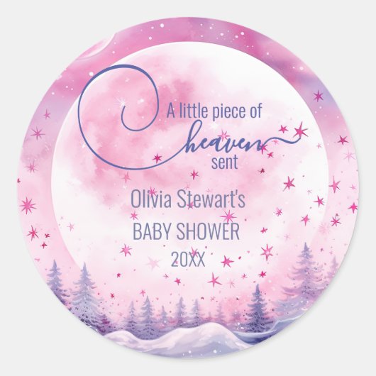 Pink A Little Piece of Heaven Sent Baby shower Ronde Sticker (Voorkant)