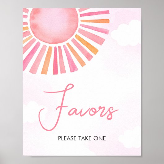 Pink A Little Ray of Sunshine Baby shower Favors Poster (Voorkant)