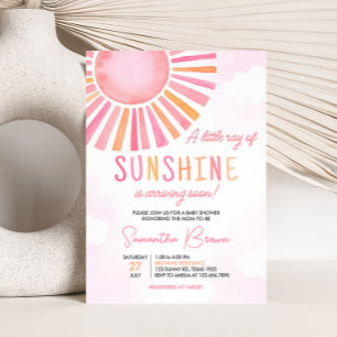 Pink A Little Ray of Sunshine Baby shower Kaart