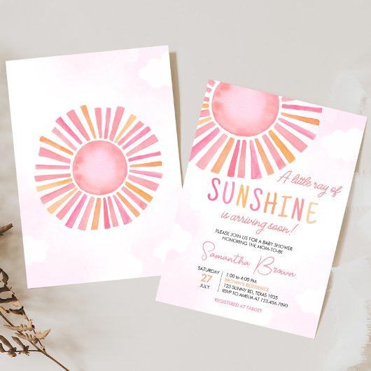 Pink A Little Ray of Sunshine Baby shower Kaart