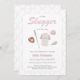 Pink A Little Slugger Baby shower uitnodiging