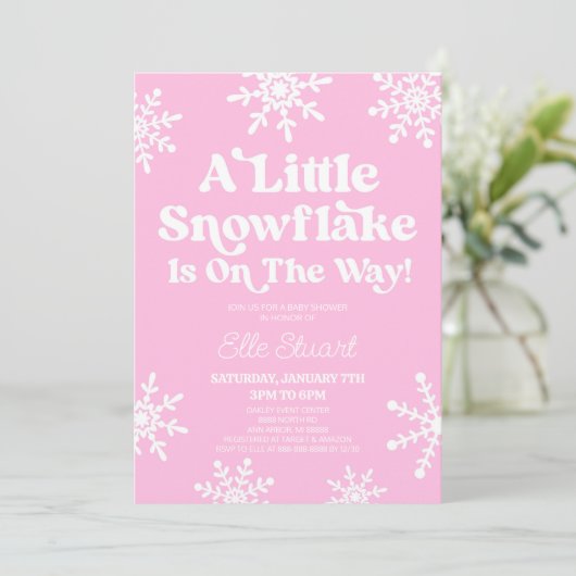 Pink A Little Snowflake komt eraan! Baby Shower Kaart (Staand voorkant)