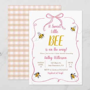 Pink A Sweet Little Honey Bee Gingham Baby shower Kaart