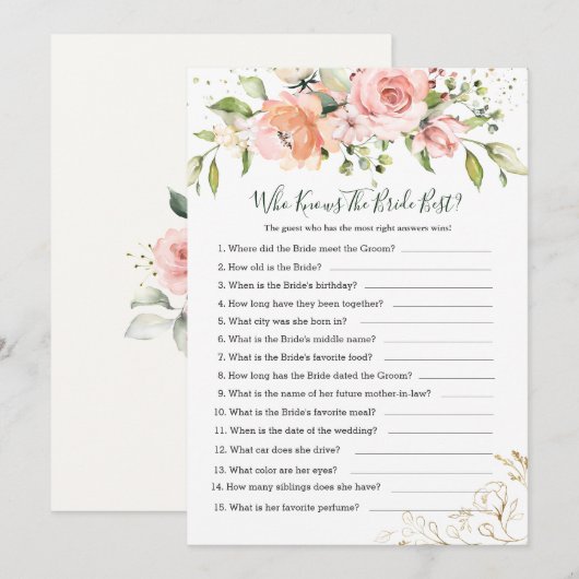 Pink Abriot Roos Foliage die de beste bride kent Kaart (Voorkant / Achterkant)