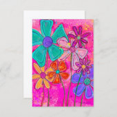 Pink Abstract Flowers Bedankkaart (Voorkant / Achterkant)