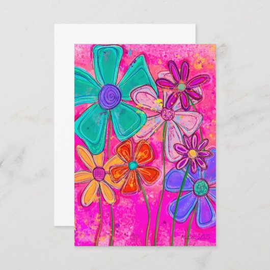 Pink Abstract Flowers Bedankkaart (Voorkant / Achterkant)