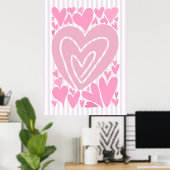 Pink Abstract Hearts Poster (Thuiskantoor)
