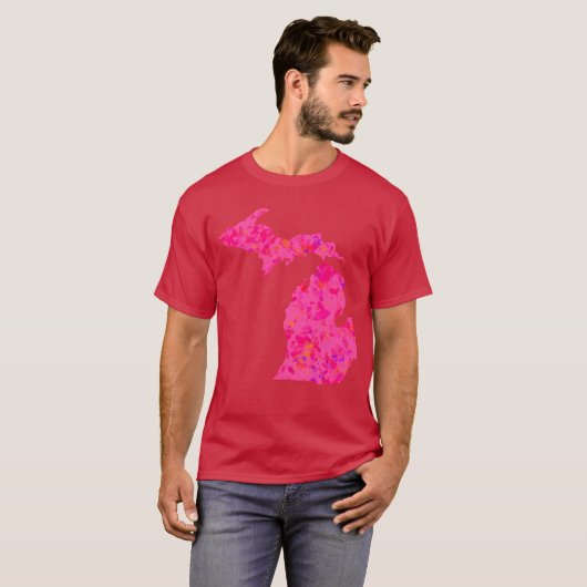 Pink abstract Michigan Silhouette T-shirt (Voorkant volledig)