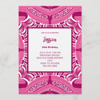 Pink Abstract Pattern Birthday Invitation Kaart