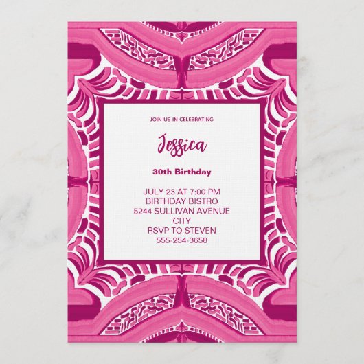 Pink Abstract Pattern Birthday Invitation Kaart (Voorkant)