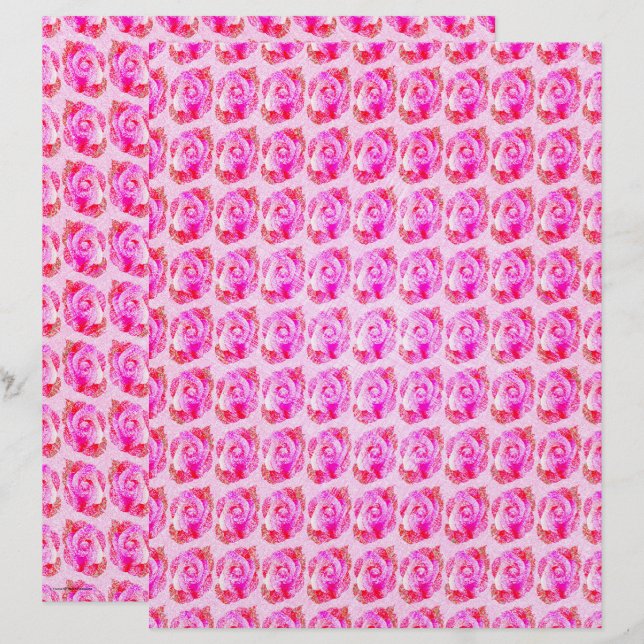 Pink Abstract Roses Scrapbook Paper 2-Sided Page (Voorkant / Achterkant)