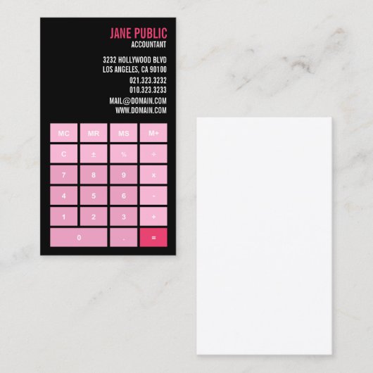 Pink Accountant Calculator Visitekaartje (Voorkant / Achterkant)