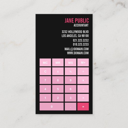 Pink Accountant Calculator Visitekaartje (Voorkant)