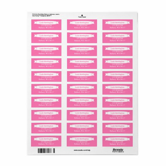 Pink Address Label with Decorative Banner (Full Sheet)