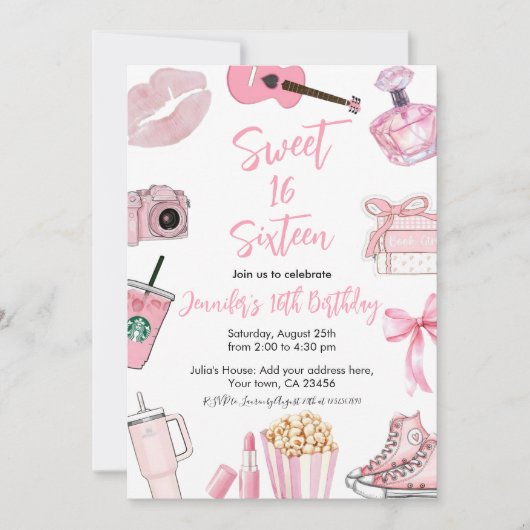 Pink aesthetic Sweet Sixteen 16 Teen Girl Birthday Kaart (Voorkant)