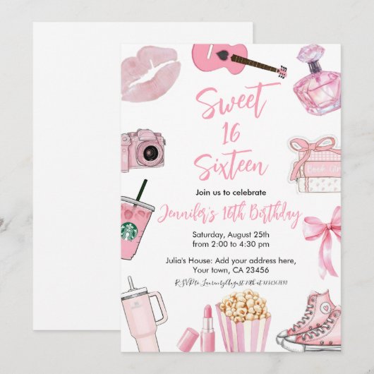Pink aesthetic Sweet Sixteen 16 Teen Girl Birthday Kaart (Voorkant / Achterkant)