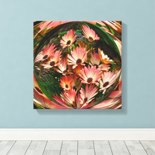 Pink African Daisies Abstract Floral Canvas Afdruk (Insitu (Houten vloer))